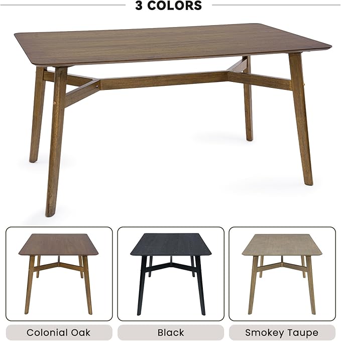 VESCASA 59" L Wood Rectangle Dining Table for 4, Rectangle Kitchen Table for 6 with 4 Solid Wood Legs for Dining Room, Kitchen, Restaurant, Colonial Oak