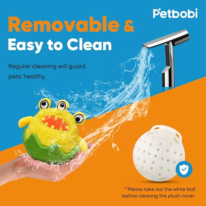 Petbobi Interactive Dog Toys Monster Active Ball for Dogs with Batteries, Self Moving Balls and Plush Cover for Small & Medium Dogs to Chase, Dog Toy Squeaky Crazy Bouncer Ball, Egg Breaker Bobby