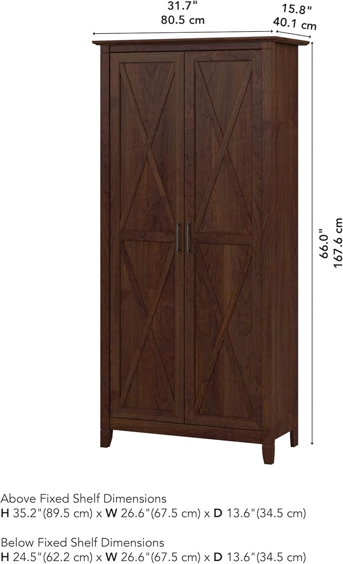 Bush Furniture Key West Tall Storage Cabinet with Doors and Shelves in Bing Cherry, 2 Door Organizer for Home Office, Living Room, Entryway