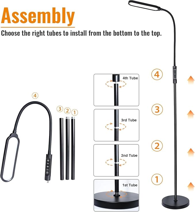 CRI95+ Floor Lamps for Living Room, 18W 3000LM Standing Lamp with 3 Color Temps, Gooseneck Adjustable Dimmable Lamp with Remote, Touch Control for Bedroom, Office, Tattoo Light