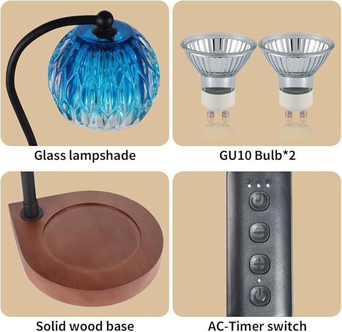Candle Warmer Lamp with Timer-Electric Candle Warmer Lamp for Jar Candles with 2Bulbs Candle Warmer with Timer & Dimmer for Home Decor Gifts for Women Mom Christmas (Black-Blue)
