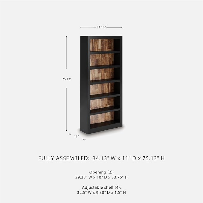 Signature Design by Ashley Wildenauer Farmhouse 75" Bookcase with 2 Fixed Shelves and 4 Adjustable Shelves, Black & Light Brown