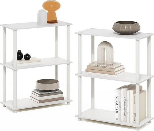 Furinno Turn-N-Tube Storage Shelves Set of 2, 3-Tier Book Shelf, Corner Shelf, Toolless Open Shelves, for Organization and Storage, Living Room, Garage, Home Office, White