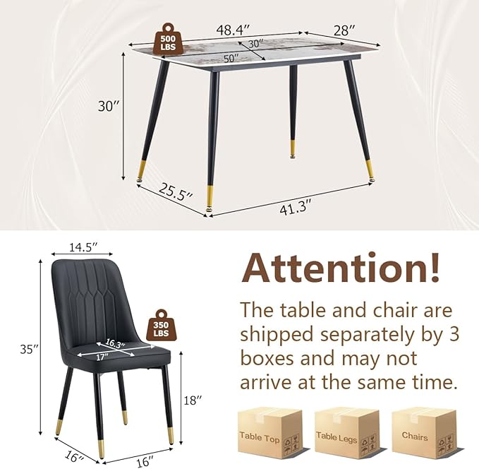 Small Dining Table Set for 4，50'' Sintered Stone Table with 4 Chair Dining Table Set，Easy to Assemble，Suitable for Small Spaces