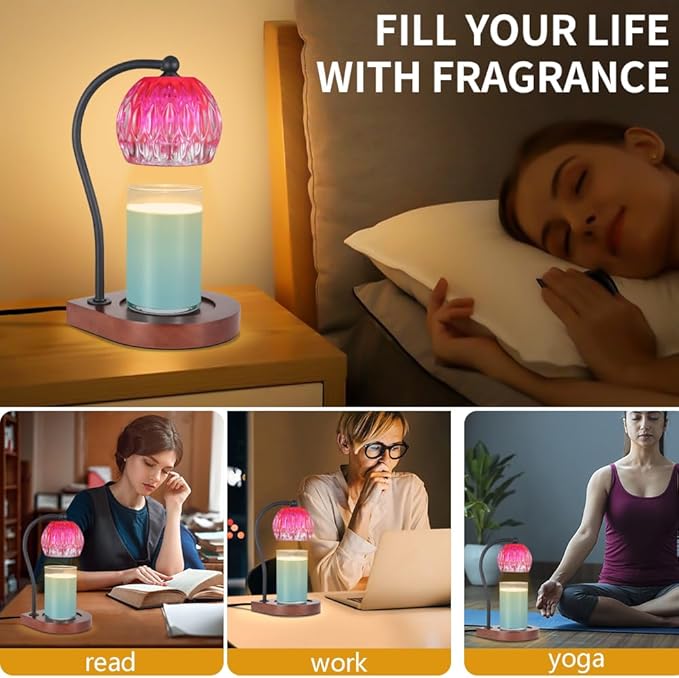 Candle Warmer Lamp with Timer, Electric Candle Lamp Warmer for Jar Candles with 2Bulbs, Candle Warmer for Home Decor Gifts for Women Mom Christmas (06-Pink)