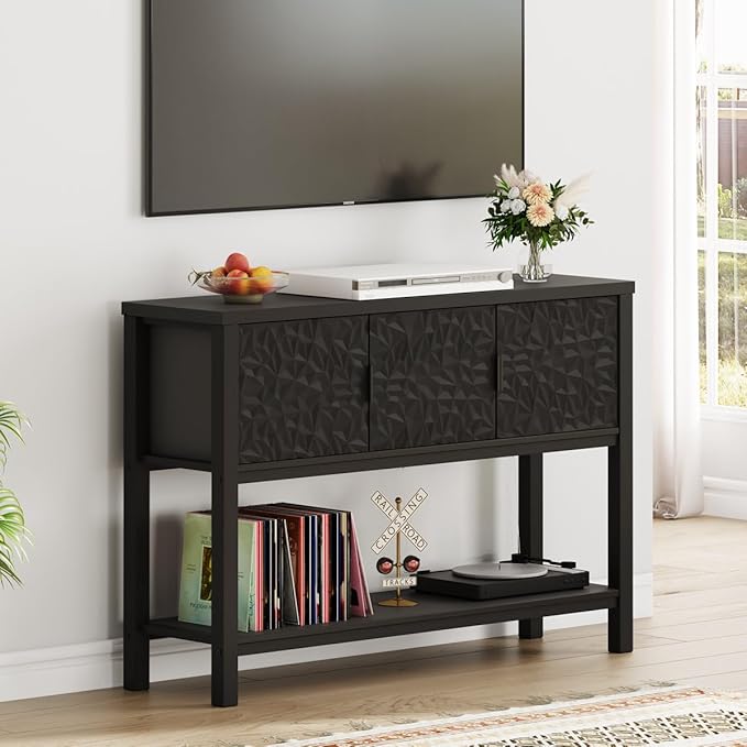 FATORRI Console Sofa Table, Entryway Table with Storage, Modern Foyer Tables with Doors for Hallway Dining Living Room (47.24 Inch Wide, Black)