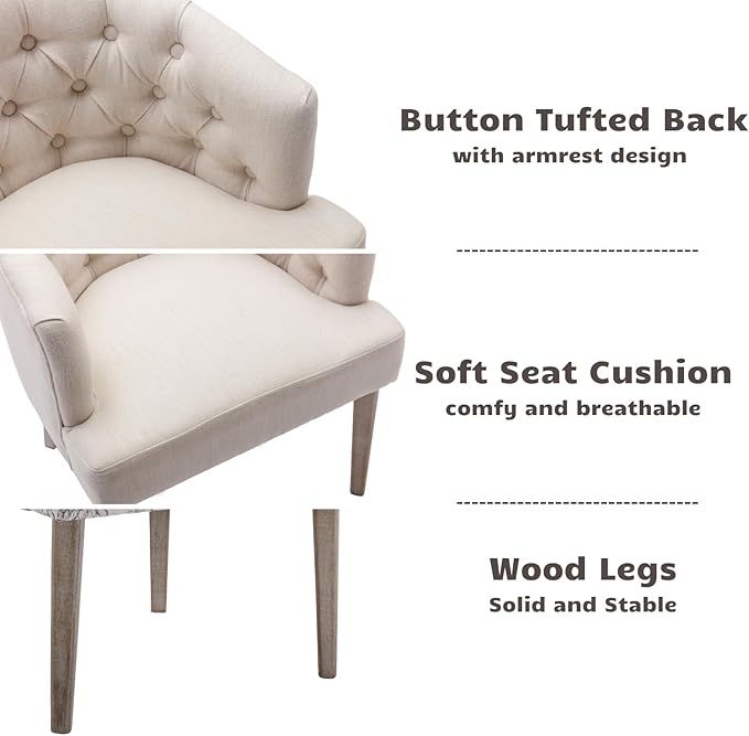 HEAH-YO Modern Dining Chairs Set of 4, Tufted Dining Room Chairs with Barrel Backrests, Upholstered Linen Kitchen Chair for Dining Room, White