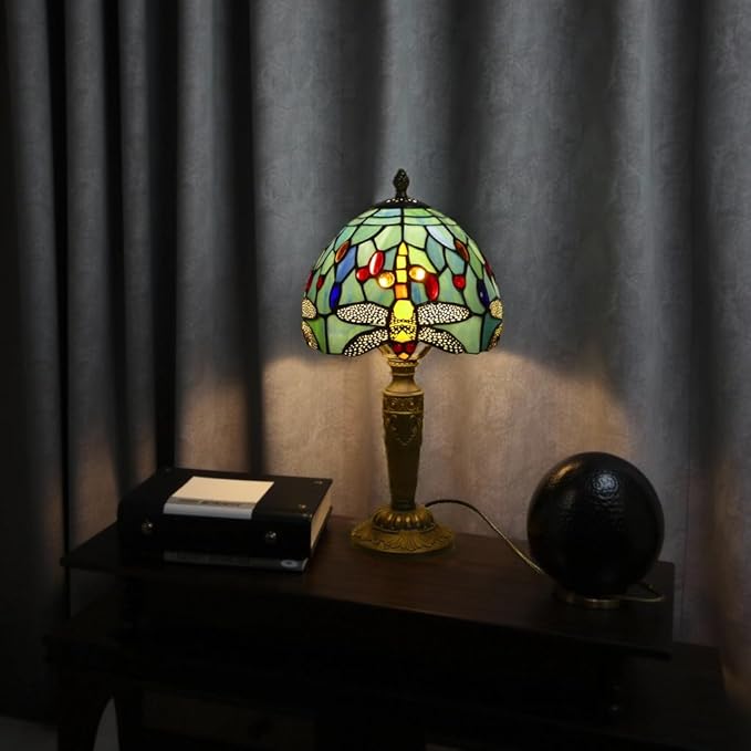 Tiffany Lamp Stained Glass Table Lamp 7.9X7.9X14.2 Inches Dragonfly Style Desk Reading Light