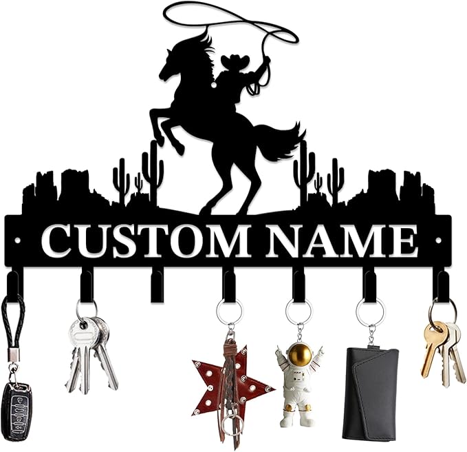 Personalized Custom Name West Cowboy Keys Hooks,Metal Cowboy Art Clothes Keys Hooks,Metal Cowboy Lover Wall Home Storage Decorative Keys Hooks,Key Holder Hooks for Wall (Style E)