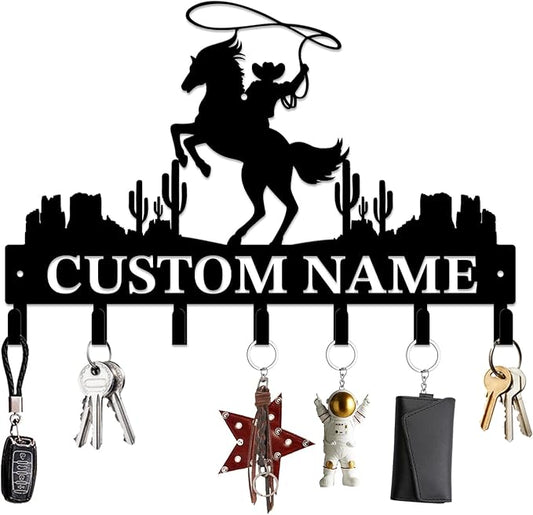 Personalized Custom Name West Cowboy Keys Hooks,Metal Cowboy Art Clothes Keys Hooks,Metal Cowboy Lover Wall Home Storage Decorative Keys Hooks,Key Holder Hooks for Wall (Style E)