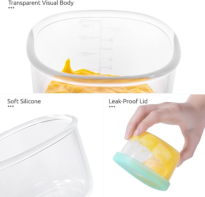 U-Taste 6oz Small Snack Containers: Food Grade Liquid-Silicone Ice cream Storage with Airtight Lid, Freezer Safe with Clear 200ml Measurements, Reusable for Prepping Fruit, Puree, Nuts (Aqua Sky)