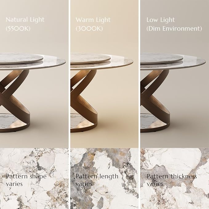 POVISON 51" Modern Round Dining Table, Pandora Round Kitchen Table for 4, Sintered Stone Dining Room Table top with Bronze X Carbon Steel Base (Dining Table Only)