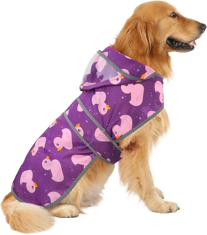 HDE Dog Raincoat with Clear Hood Rain Jacket Poncho for Small Medium Large Dogs Ducks Purple - 3XL
