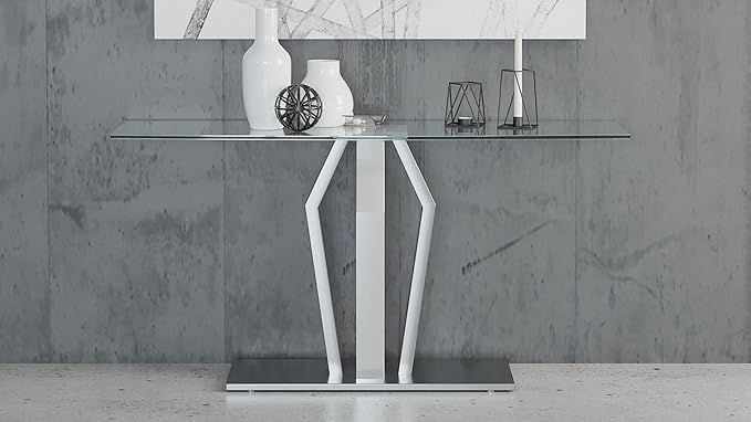 Modern Tempered Glass Aiden Console Table with Brushed Stainless Steel Base