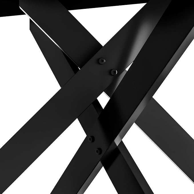 51.2" Black Glass Dining Table, Modern Kitchen Table for 4-6 People, Contemporary Rectangular Dining Room Dinner Tables with Black Glass Top & Black Metal X Legs for Kitchen Apartment