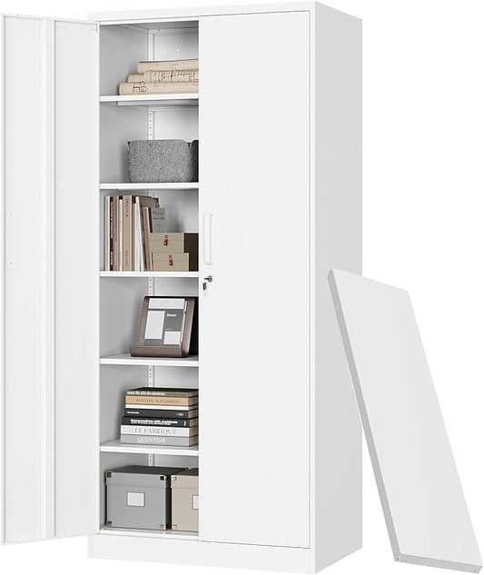 Letaya Metal Storage Cabinet with Lock Door Adjustable Shelf,72" Steel Lockers for Office, Home,School,Kitchen,Garage Tool Utility Cabinet (2 Door-White)