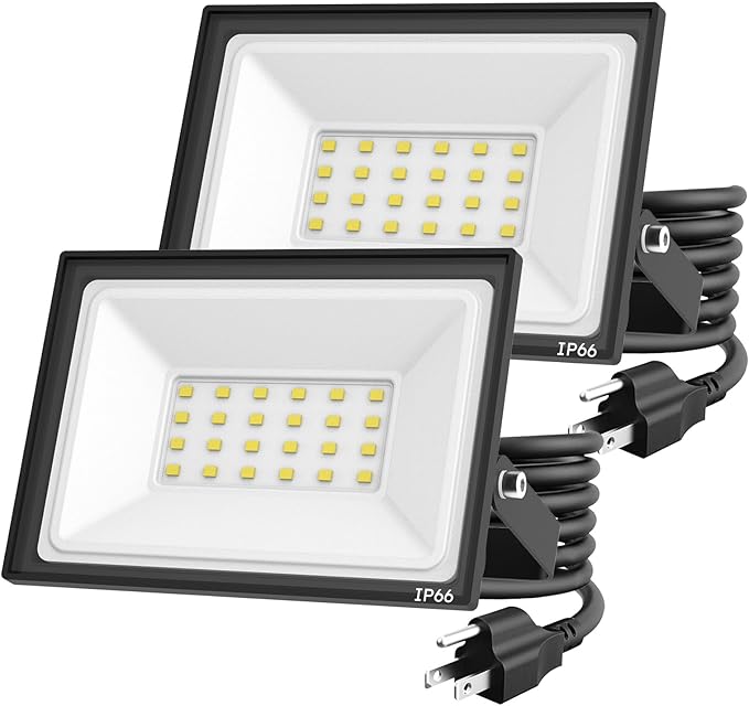 2-Pack 30W LED Flood Lights Outdoor – 5400 Lumens Super Bright Security Lighting, IP66 Waterproof, 5000K Daylight – Energy-Efficient Outdoor Lights for Garage, Garden, Lawn, Backyard