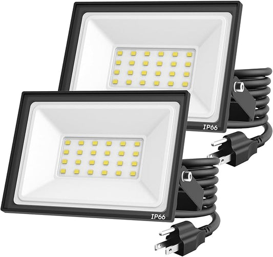 2-Pack 30W LED Flood Lights Outdoor – 5400 Lumens Super Bright Security Lighting, IP66 Waterproof, 5000K Daylight – Energy-Efficient Outdoor Lights for Garage, Garden, Lawn, Backyard