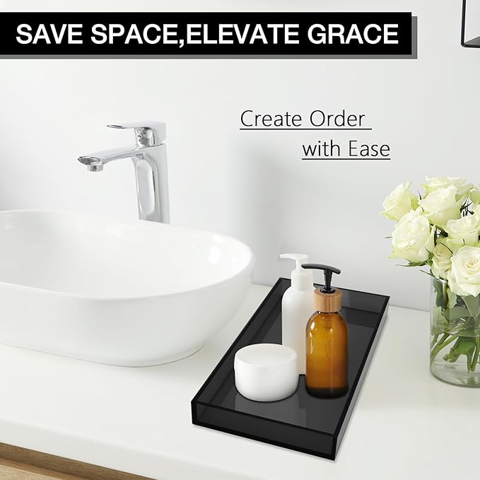 Acrylic Tray 5mm Thicken for Vanity Makeup, Perfume, Jewelry Holder, Napkin, Grey 12x6'' Decorative Serving Tray for Bathroom, Toilet Tank, Sink Countertop, Living Room,Dresser, Coffee Table,Wedding