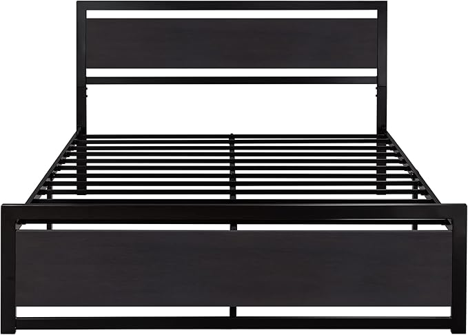 Allewie Full Bed Frame with Headboard, Heavy Duty Metal Platform Base with Strong Support, Underneath Storage Space, Stable Mattress Foundation, No Box Spring Needed, Black