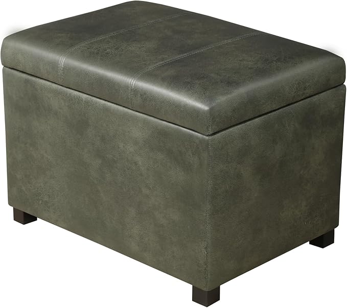 Joveco 24" Faux Suede Storage Ottoman Bench, Rectangle Foot Rest Stool for Living Room, Bedroom, Entryway, Moss Green