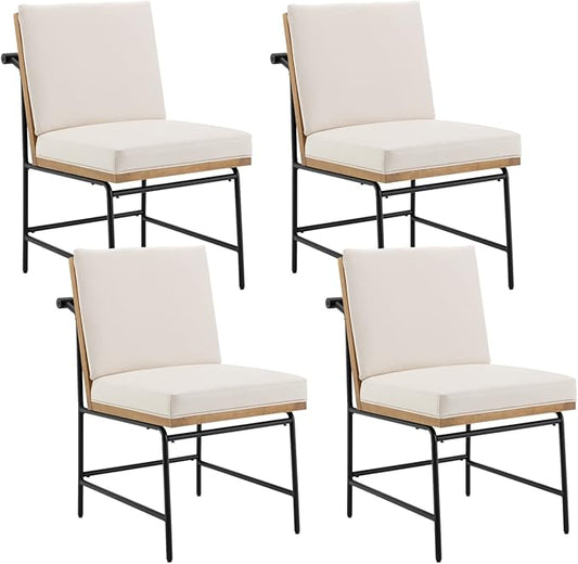 HEAH-YO Modern Dining Chairs Set of 4, PU Leather Upholstered Dining Chairs with Backrests, Armless Dining Room Chairs for Kitchen, Beige