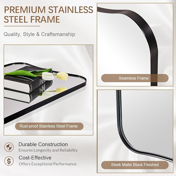 ANDY STAR Matte Black Mirror, 24x40 Inch Bathroom Vanity Mirror, Asymmetrical Mirror in Premium Stainless Steel Frame, Deep 1’’, Butterfly Shaped Decorative for Bathroom, Powder Room, Entryway