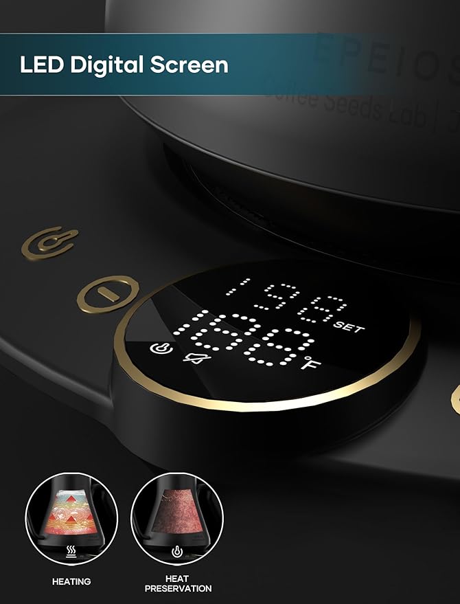 Gooseneck Electric Kettle with ±1℉ Temperature Control for Pour Over Coffee & Tea, Quick Heating, BPA-Free Stainless Steel, Built-in Brew Timer, 1500W/0.9L (Onyx Black)