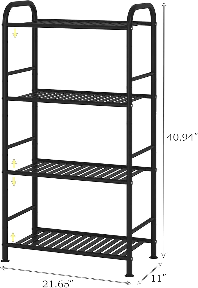 JSB 4-Tier Adjustable Shelving Unit, Heavy Duty Storage Rack Organizer Metal Corner Shelf for Kitchen Living Room Laundry Pantry Bathroom (Black, 4 Tier)…