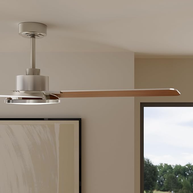 44 Inch Ceiling Fans with Lights, Modern Nickel Ceiling Fan with Dimmable LED, 6 Speeds, Timer, Quiet Reversible DC Motor, Remote Control Ceiling Fan for Bedroom, Living Room and Kitchen