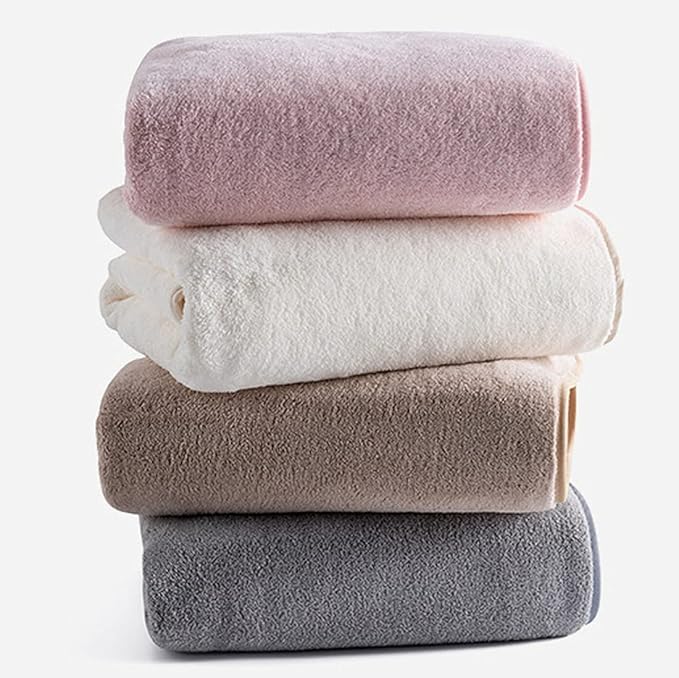 MYLSMPLE Luxury Microfiber Extra Large Bath Towels Beach Bath Sheets Fast Drying Towels Soft Absorbent Towels (36 Inch X 72 Inch) (Coral Fleece-White, 36 Inch X 72 Inch)