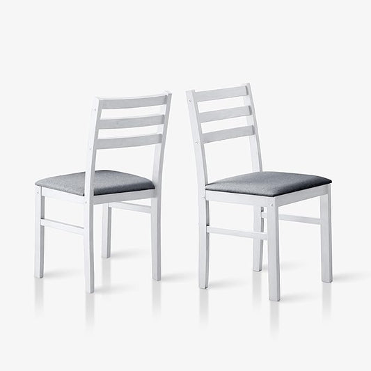 Livinia Seattle Modern Farmhouse Kitchen Dining Room Chair Set of 2, Solid Wood Fabric Upholstered Cushion Seat Wood Ladder Back Chairs (White)