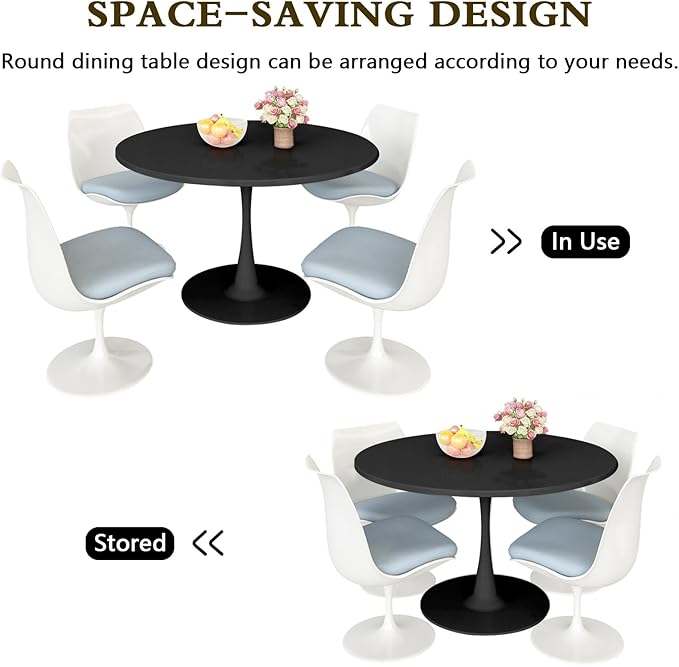 DKLGG Black Round Dining Table, 39.1" Tulip Kitchen Dining Table for 4-5 People with MDF Top & Pedestal Base, Mid-Century End Leisure Coffee Office Living Room Table