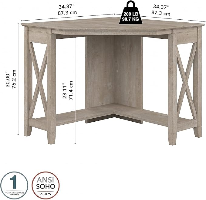 Bush Furniture Key West Small Corner Desk in Washed Gray