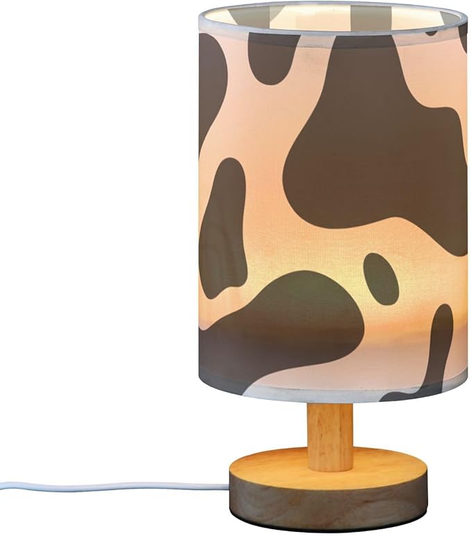 Bedside Lamp Black White Cow Print Table Lamp with USB Port Wood Base for Living Room,Bedroom,Nightstand,Office 202a3295