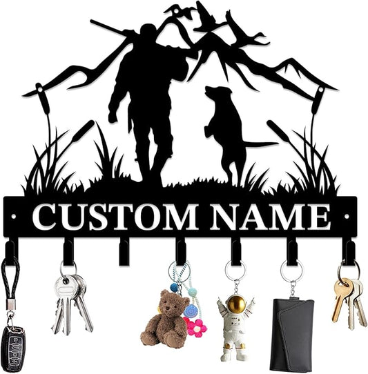 Personalized Custom Name Hunting Deer Wall Key Hooks,Metal Hunting Art Clothes Hooks,Metal Hunting Wall Home Storage Decorative,Hunter For Front Door, Hallway, Kitchen, Bedroom,Keys,Hats (Style B)