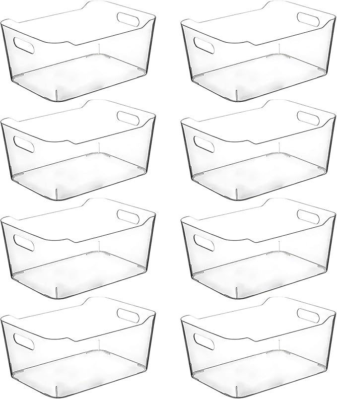 Clear Plastic Storage Bins for Kitchen Organization or Pantry Organizers and Storage, Freezer Organizer Storage Containers Bin for Organizing Refrigerator Cabinet Organizers (8, Large)