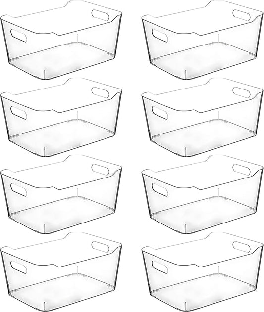 Clear Plastic Storage Bins for Kitchen Organization or Pantry Organizers and Storage, Freezer Organizer Storage Containers Bin for Organizing Refrigerator Cabinet Organizers (8, Large)