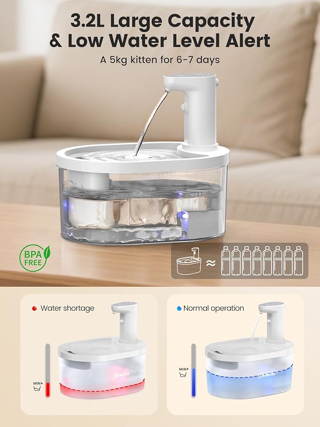 Wireless Cat Fountain, 5000mAh Battery Operated Cat Water Fountain, 101oz/3.2L Rechargeable Automatic Pet Drinking Fountain for Cats Dogs Indoor Outdoor, Ultra Quiet with Replacement Filters