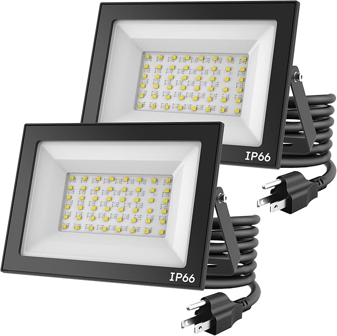 2-Pack 50W LED Flood Lights Outdoor – 9000 Lumens Super Bright Security Lighting, IP66 Waterproof, 5000K Daylight – Energy-Efficient Outdoor Lights for Garage, Garden, Lawn, Backyard