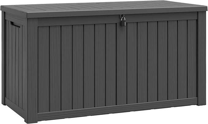 150 Gallon Outdoor Storage Box, Waterproof Resin Deck Box with Lockable Lid – Storage Cabinet for Patio Furniture, Pool Supplies, Garden Tools – Indoor & Outdoor Use