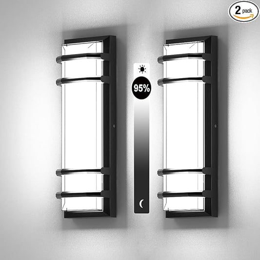 Sytmhoe16in Outdoor Wall Lights, 2packs 6000K LED Dimmable Modern Porch & Patio Wall Light Fixture, Black Exterior Sconce Wall Mounted Lights for Garage Living Room Courtyard House(2Packs)