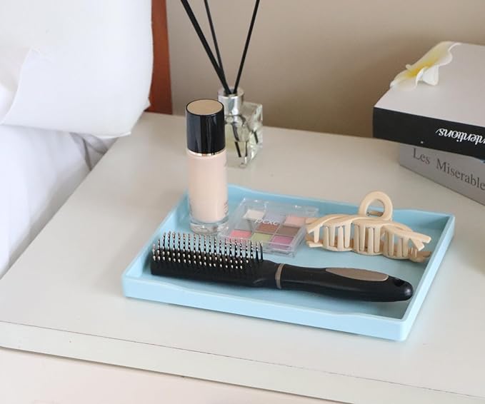 Blue Small Serving Tray (9.5 x 7 inch), Countertop Organizer for Bathtub Bathroom Vanity Items, Serving Accessory, Coffee, Drinks, Tea, Party, Spa, Perfume and Display Use.