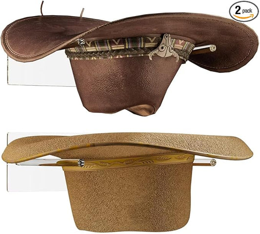 Cowboy Hat Rack for Wall: 2 Pack Acrylic Hat Holder Organizer - Western Rustic Wall Mounted Hat Hanger Stand for Cowboy Hat, Fedora, Sun Hats