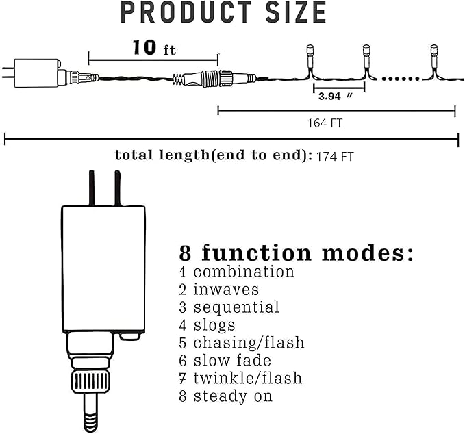 Dazzle Bright 164 FT 500 LED Christmas String Lights, Waterproof Green Wire String Lights with 8 Modes, Outdoor Christmas Decorations for Indoor Garden Party Yard Decor (Multi-Colored)