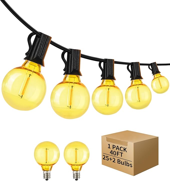 40FT LED Outdoor String Lights Waterproof, G40 LED Globe Outdoor Lights for Patio with 27 Edison Vintage Shatterproof Bulbs, Connectable Backyard Lights for Garden, Bistro, Porch, Cafe