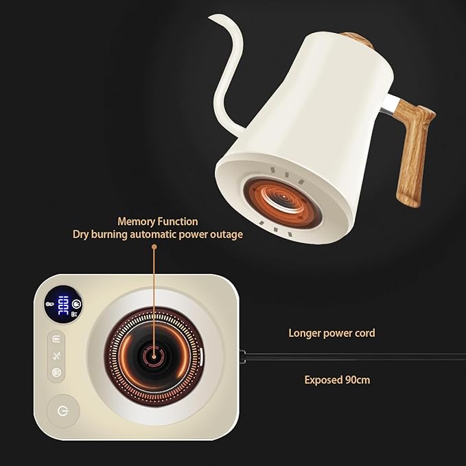 Electric Kettles, Gooseneck Electric Kettle, ±1℉ Temperature Control, Stainless Steel Inner, Quick Heating, for Pour Over Coffee, Brew Tea, Boil Hot Water, 0.9L (White)