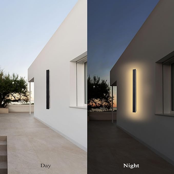 Modern Outdoor Wall Lights 79 Inch, 3000K Linear Exterior Wall Light Wall Mount, IP65 Waterproof Long Porch Wall Sconce Light for Front Door, Garage (Black)