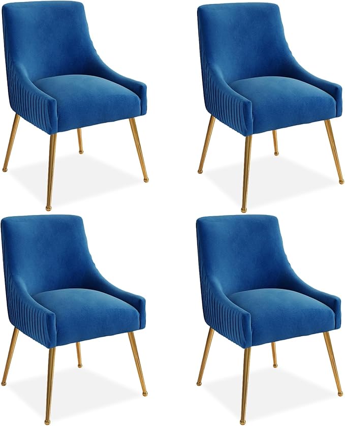 Dining Chairs, Accent Chairs Set of 4, Modern Upholstered Kitchen Dining Chairs with Gold Legs, Fabric Tufted Velvet Living Room Chairs for Reception Room Bedroom Kitchen(Navy Blue)
