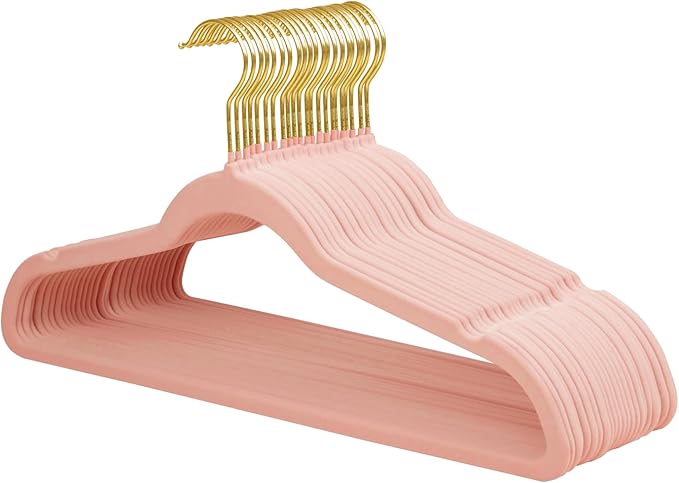 ManGotree Velvet Coat Hangers with 360° Swivel Gold Hook, Non-Slip Felt Suit Hangers, Slim Space Saving Clothes Hanger for Jacket, Sweater, Shirt, Dress, Pants (22 Pack, Light Pink)